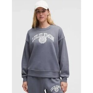 Lululemon Perfectly Oversized Crew Varsity Graphic Sweatshirt Graphite Grey S